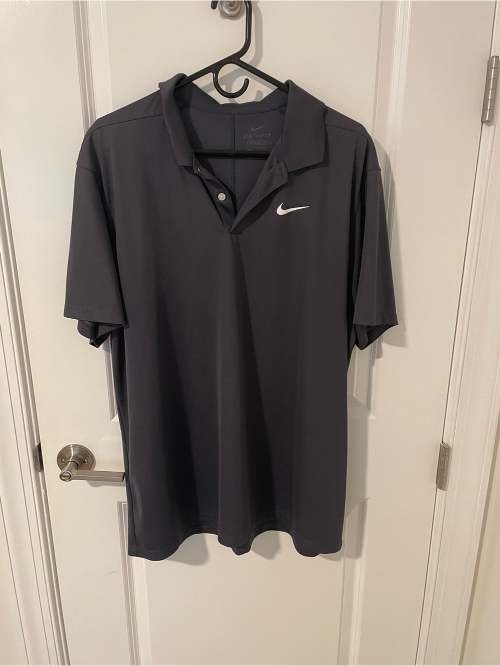 Nike Men's Dri-FIT Charcoal Polo with White Swoosh